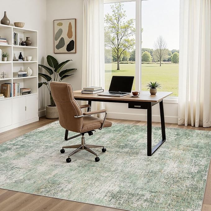 DMOYEST Area Rug Living Room Rugs - 5x7 Large Soft Indoor Neutral Modern Abstract Low Pile Washable Rug Carpet for Bedroom Dining Room Farmhouse Home Office - Green Grey