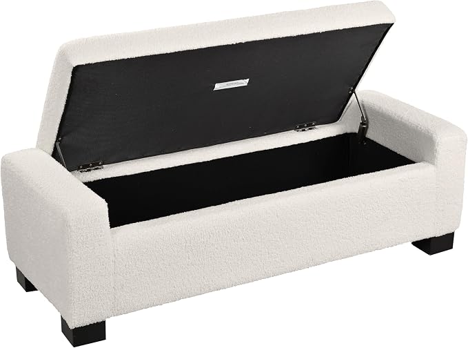 Christopher Knight Home Maddie Living Room Ottoman with Storage, Entryway Boucle Fabric Upholstered Storage Ottoman Bench, Rectangular Sofa Foot Stool, Bedroom End of Bed Bench, Shoe Organizer, Beige