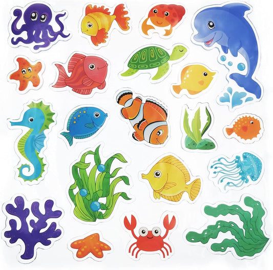 Tevxj Sea Animals 40pcs Thick Gel Clings, Multicolor Vinyl Decals for Kids, Reusable Window Stickers, Ocean Themed Party Supplies for Home, Car, Classroom, Nursery Decorations
