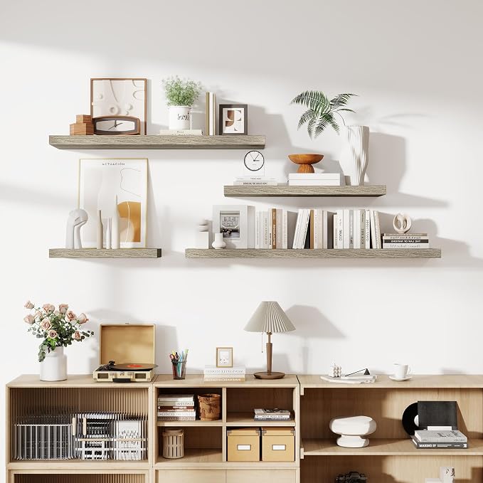 Acovy 36 Inch Floating Shelves, 12 Inch Deep Floating Shelves for Wall, Floating Shelf with Invisible Brackets, Deep Shelves for Bathroom, Bedroom, Living Room, 2 Pack, Vintage Gray Oak