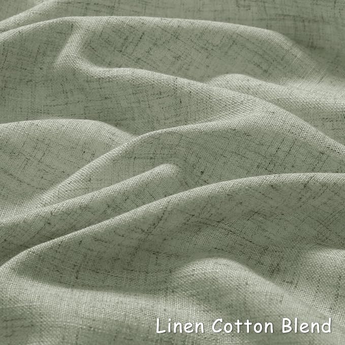 Green Linen Blend Curtains 96 Inches Long 2 Panels Set for Living Room Grommet Light Filtering Semi Sheer Privacy Sage Green Window Curtains Aesthetic Spring Decor for Bedroom 96 Inch Length 8Ft