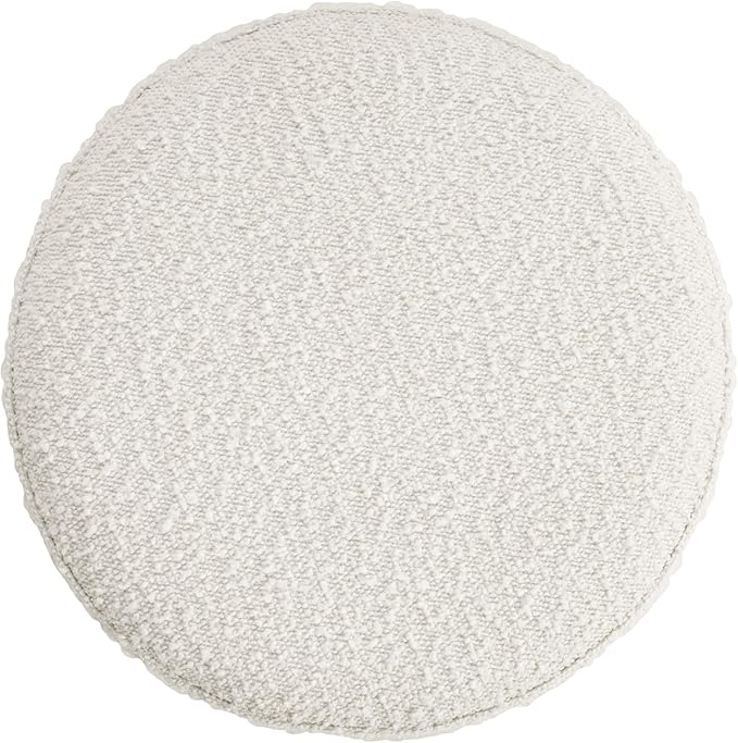 HomePop Organic Shape Ottoman (No Lid, Seat Only) | HomePop Home Décor | Round Pouf Foot Rest – Cream Boucle