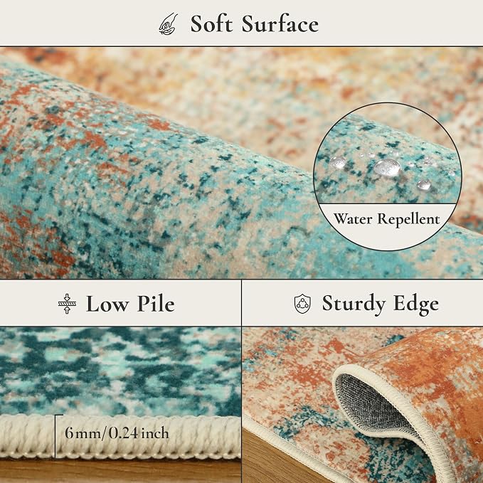 BEIMO Area Rugs 6x9 for Living Room Bedroom, Modern Abstract Machine Washable Rug, Large Soft Low Pile Floor Carpet with Non Slip Backing for Dining Room, Blue/Orange