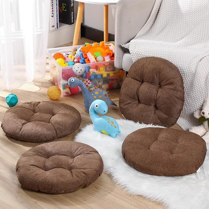 Fumete 8 Pcs 16 Inch Floor Cushions Pillow for Kids Bulk Classroom Round Flexible Seating Floor Cushions for Students Home Daycare School Reading Corner Yoga Meditation Picnic (Brown)