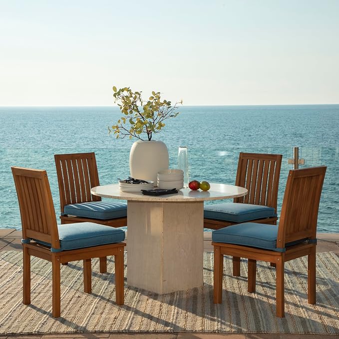Arden 19 x 19 Luxury Foam Outdoor Double Welted Dining Seat Cushion, Made with PROFOAM, Performance Fabric, Rain-Proof, Fade Resistant, Denim Blue Woven Solid