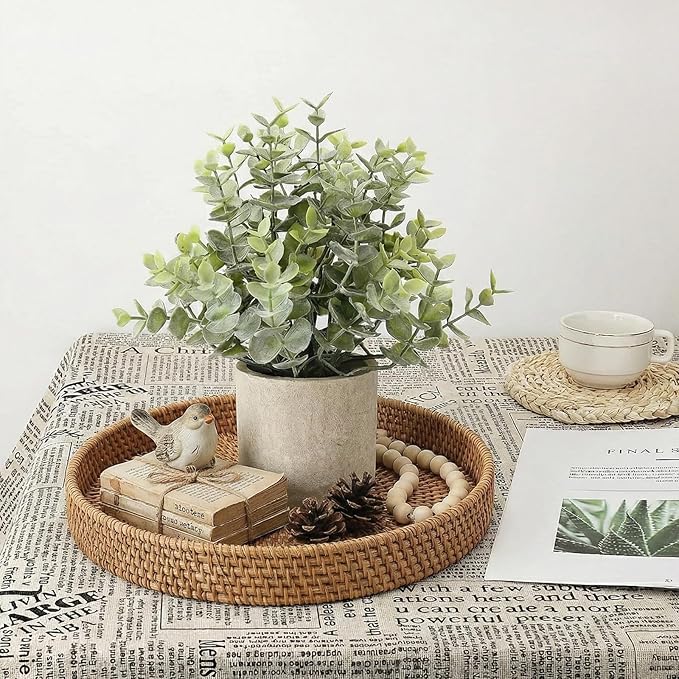 ALAGIRLS 2 Pack Small Fake Plants, 10" Artificial Eucalyptus Plants Indoor, Small Faux Plants in Pulp Pot for Bathroom Bedroom Kitchen Office Living Room Decor