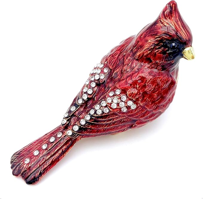 Luxury Red Cardinal Bird Gifts Jewelry Trinket Boxes Hinged.Decorative Keepsake Ring Box.Necklace Rings Earrings Organizer.Bird Figurines Accents Home Decor Gifts for Women.