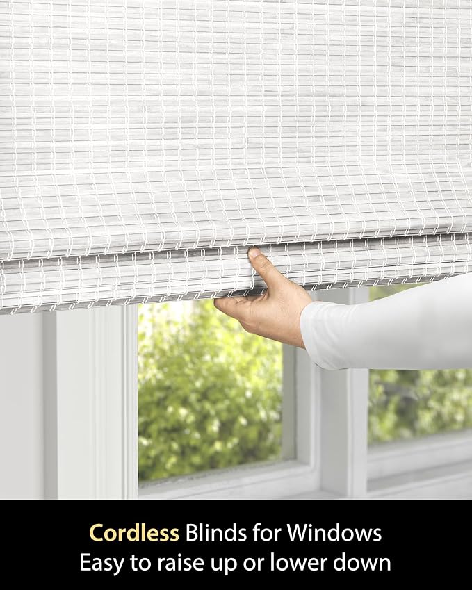 UNISHADES Cordless Bamboo Roman Shades, 47×64 in, Alpine Ivory | Wide Bamboo Strip Weaving Technique, High light-blocking capacity, High Level of Privacy Protection