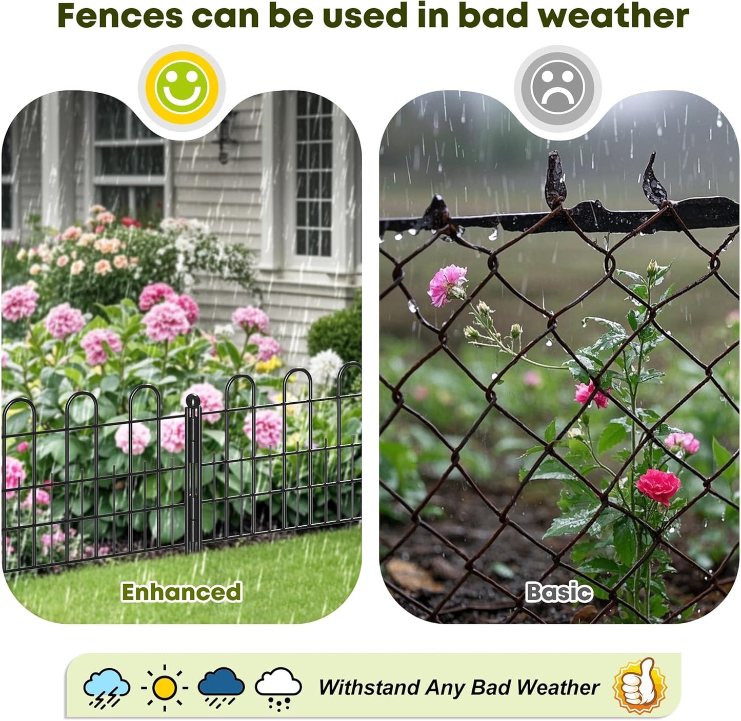 10 Panels Decorative Garden Fence with U-Shape, 11.81in (H) X 16.42ft (L) Dog Fence Outdoor for Yard Security, Garden Fencing Includes Deep Stakes