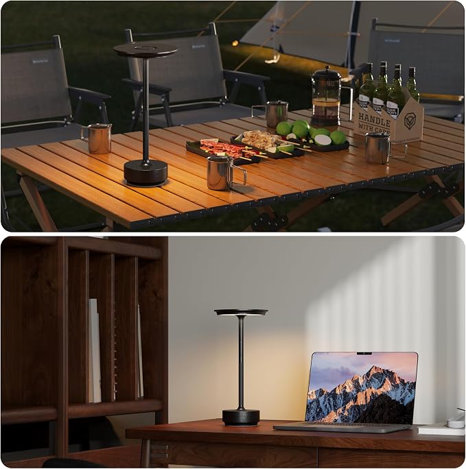 TBBGA 2 Pack Rechargeable Table Lamps Cordless, Portable 5000mAh Outdoor Table Light, 3 Color Stepless Dimming LED Table Lamp with Memory Function, for Home/Dinner/Patio/Restaurant.(Diamond Black)