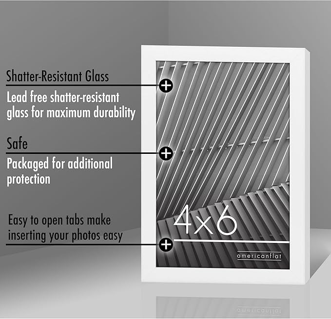Americanflat 4x6 Picture Frame with Shatter-Resistant Glass - Streamline Collection - Thin Border Photo Frame for Tabletop and Wall Display - Hanging Hardware and Easel Stand Included - White