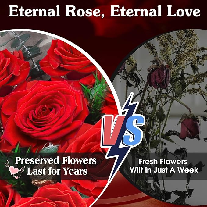 ADDWel 12 Preserved Red Roses Bouquet - Real Roses That Last Years, Romantic Anniversary & Birthday Gifts for Wife, Girlfriend - A Dozen Flowers for Delivery, Present for Her, Mom