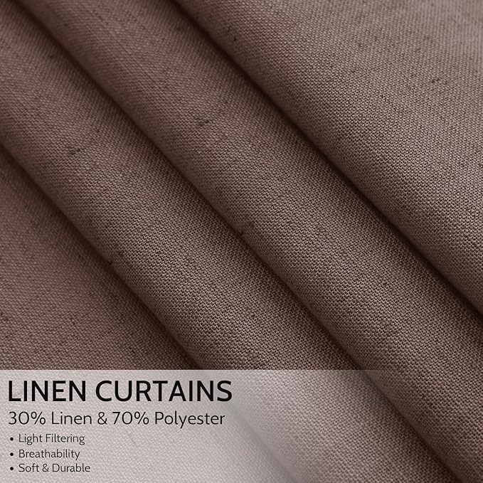 Cappuccino Linen Curtains for Living Room 100 Inches Long Light Filtering Semi Sheer Curtain Back Tab Rod Pocket Luxury Modern Rustic Home Decor Neutral Drapes for Bedroom Dinner Room 52x100, 2 Panels