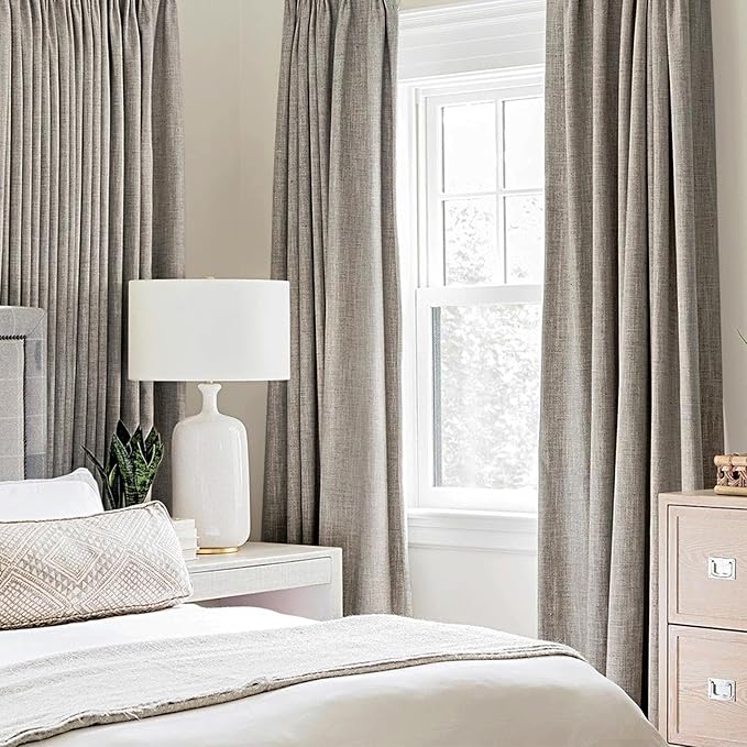 MIULEE 100% Blackout Linen Textured Curtains for Bedroom Solid Thermal Insulated Warm Taupe Grommet Room Darkening Curtains & Drapes Luxury Decor for Living Room Nursery 42 x 90 Inch (2 Panels)