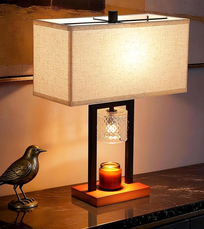 2-in-1 Table Lamp Candle Warmer Lamp with Timer & Dimmer,Modern Wax Melt Warmer for Jar Candles New Home Decor Bedroom Living Room,Birthday Gifts for Mom Women L15*W7.1*H19” Bulbs Included