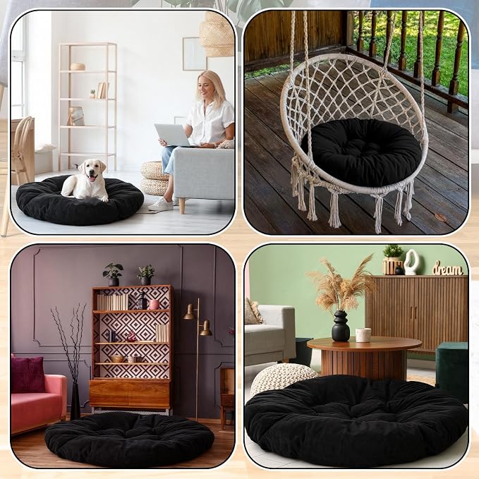 Funnymoom 35" Large Floor Cushion Round Meditation Floor Pillow Papasan Swing Cushion for Adults Oversized Playroom Pillows Reading Nook Big Pillow for Yoga Living Room Sofa Balcony(Black, Classic)