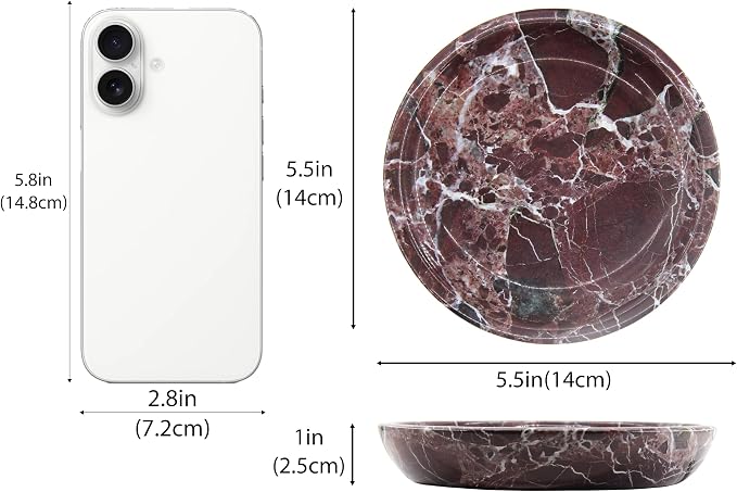 Small Natural Marble Jewelry Tray Key Plate Holder Dish Trinket Decor Catch All Bowl for Ring Earring Stone Gift for Women Daugther,Rosso Levanto,5.5"