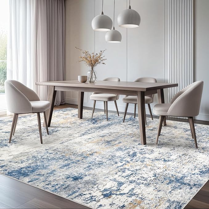 DMOYEST Area Rug Living Room Rugs - 4x6 Abstract Large Soft Indoor Washable Rug Neutral Modern Low Pile Carpet for Bedroom Dining Room Farmhouse Home Office - Blue