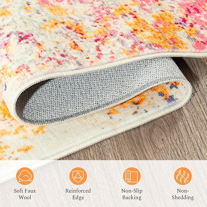 Rugflix 10x12 Area Rugs for Living Room, Washable Large Multicolor Rug Stain-Resistant Low Pile, Modern Carpet for Dining Room Home Office Kid Room Nursery Bedroom, Colorful Rainbow