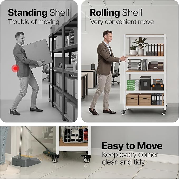 HOMEDANT House 24.4" W 5 Tier Heavy Duty Garage Shelving Adjustable Metal Rack Storage Shelves Standing Shelf Unit Organizers Pantry Closet Office White 2Pack