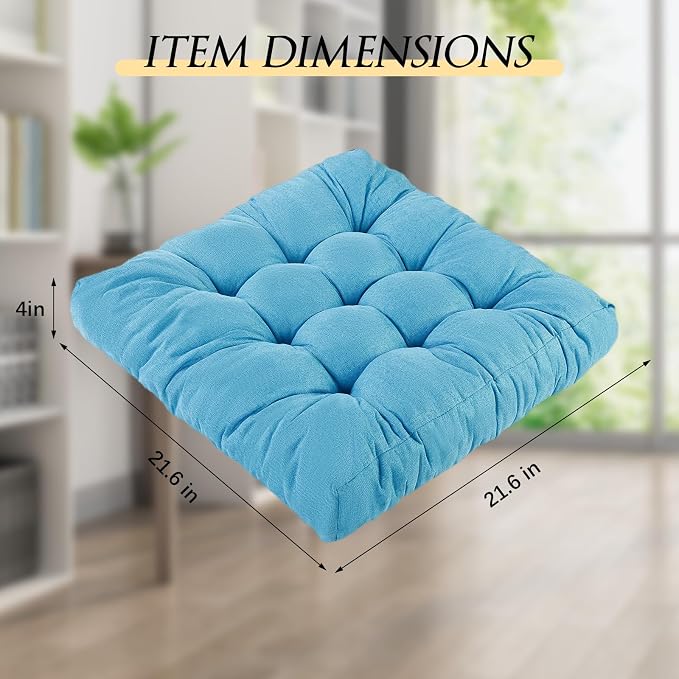 Meditation Floor Cushions Set of 2, Thickened Floor Pillow for Adults, Large Square Pillows Seat Cushion for Tatami Living Room Yoga, Memory Sponge Block Added, 22x22 Inch, Light Blue