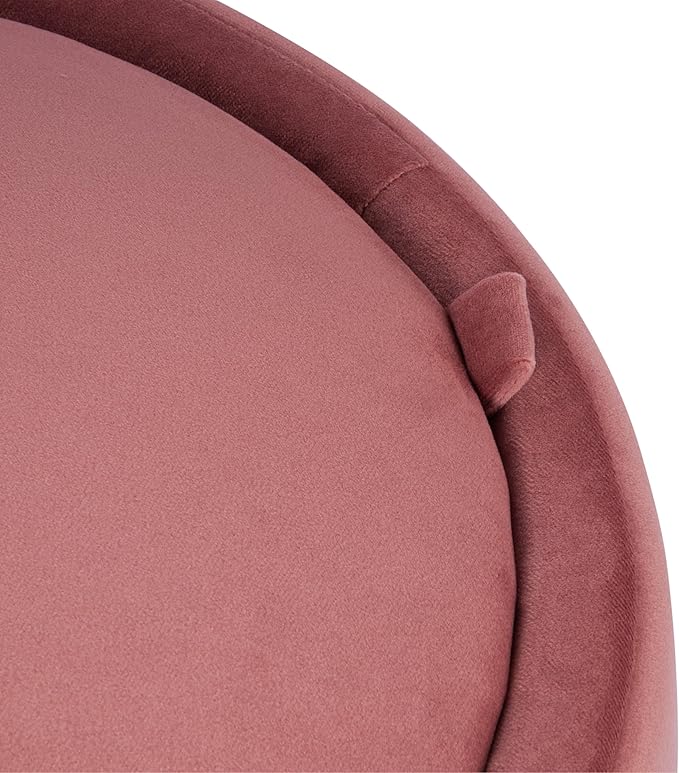 HomePop Storage Round Ottomanwith Removable Lid|Homepop Home Décor|Upholstered Round Velvet Foot Rest Ottoman - Blush Pink Velvet