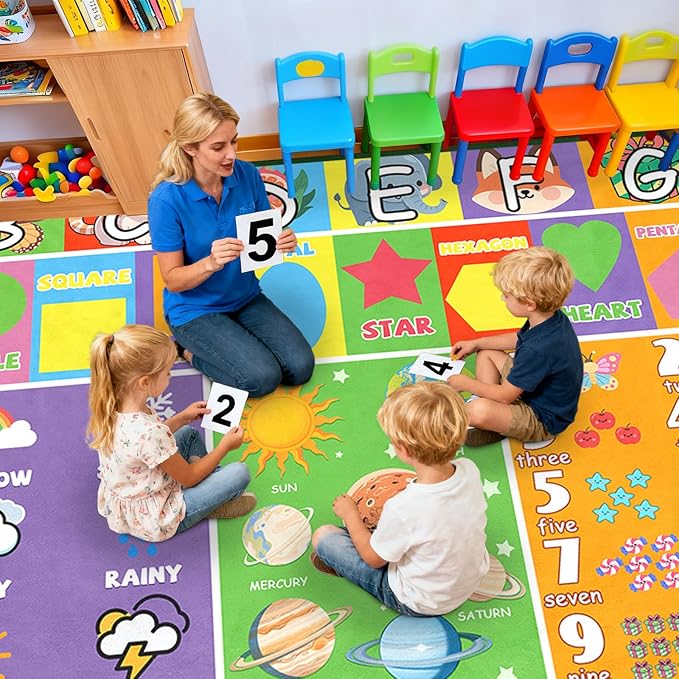 ABC Rugs for Kids Playroom 6x9 Feet, Kid Rug Educational Learn Alphabet Rug for Classroom Preschool Nursery Bedroom Living Room Toddler Room Decor Mat