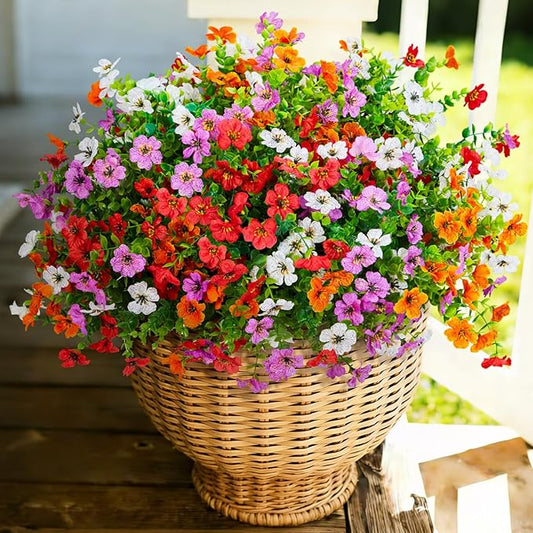 Hrobek Fake Artificial Flowers for Outdoors Faux Plants Outside Indoor,UV Resistant Realistic Silk Daisy for Home Patio Garden Back Yard Front Porch Decor Spring Summer(12 Bunches,4 Multi Colors)