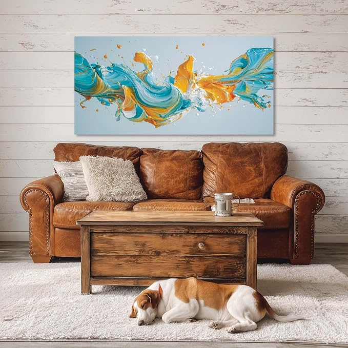 Ggaafet Blue Abstract Wall Art for Living Room Canvas Painting Prints Pigment Liquid Art Deco Modern Artwork Office Bedroom Family Room Decor Large
