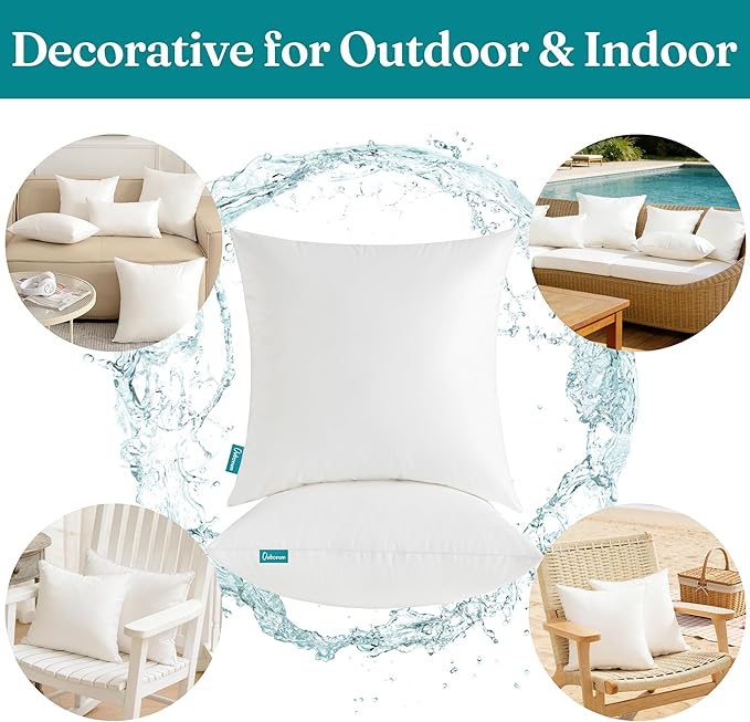 Oubonun 24x24 Outdoor Pillow Inserts (Pack of 2) - Square Waterproof Throw Pillow - Decorative Throw Pillows Insert for Couch Sofa Bed Patio Furniture - White Pillows
