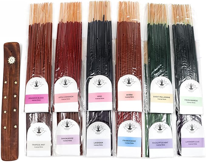 Hosley 480-Pack Assorted Incense Sticks in Gift Box, 12 Scents Incl. Nag Champa, Lavender, Dragon’s Blood, Grab Bag, for Meditation, Aromatherapy, Home
