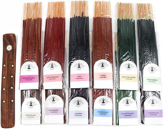 Hosley 480-Pack Assorted Incense Sticks in Gift Box, 12 Scents Incl. Nag Champa, Lavender, Dragon’s Blood, Grab Bag, for Meditation, Aromatherapy, Home