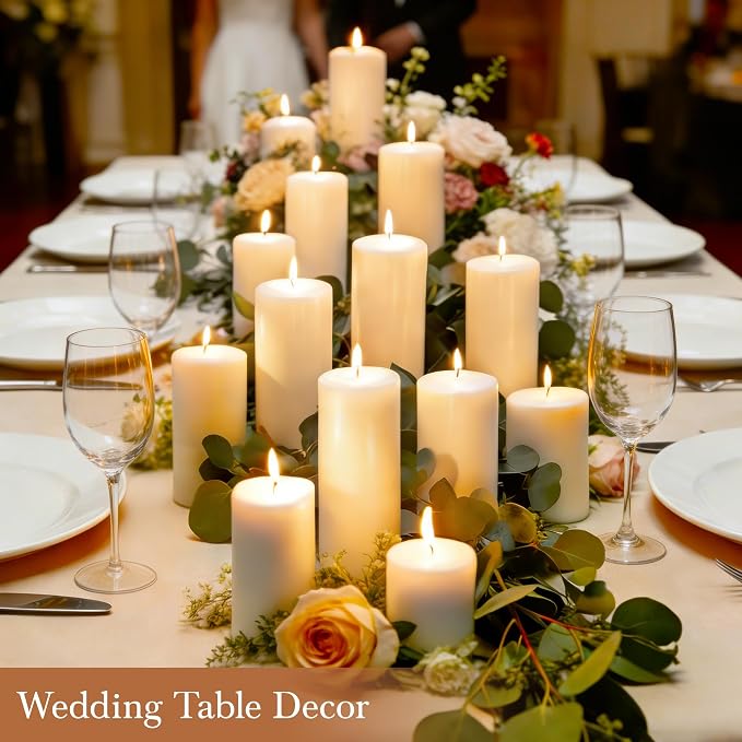36 Pcs White Pillar Candles Bulk Set, 2x3” 2x4” 2x6” Paraffin Hurricane Candles, Unscented Dripless Smokeless, Long Burning for Party Wedding Events Home Decor