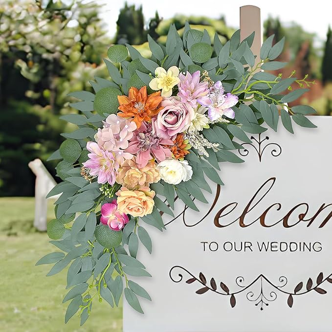 Wedding Arch Faux Flowers Set of 2, Pinkish Purple Artificial Flower for DIY Wedding Arch Decorations Welcome Signs, Reception Photo Backdrop Decor (Pinkish Purple)