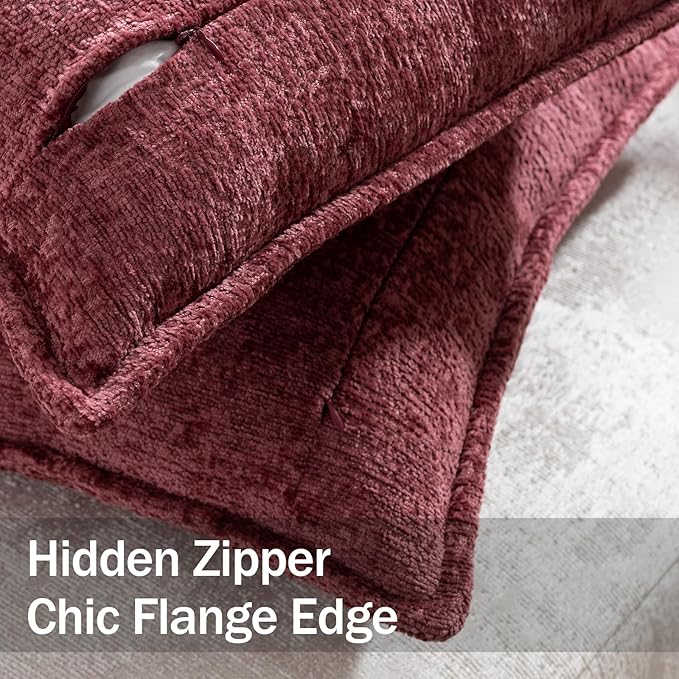 DEZENE Pack of 2 Christmas Burgundy Fall Decorative Throw Pillow Covers 18x18 Cozy Soft Chenille Accent Vintage Square Couch Pillow Covers for Home Decor Bed Sofa Living Room