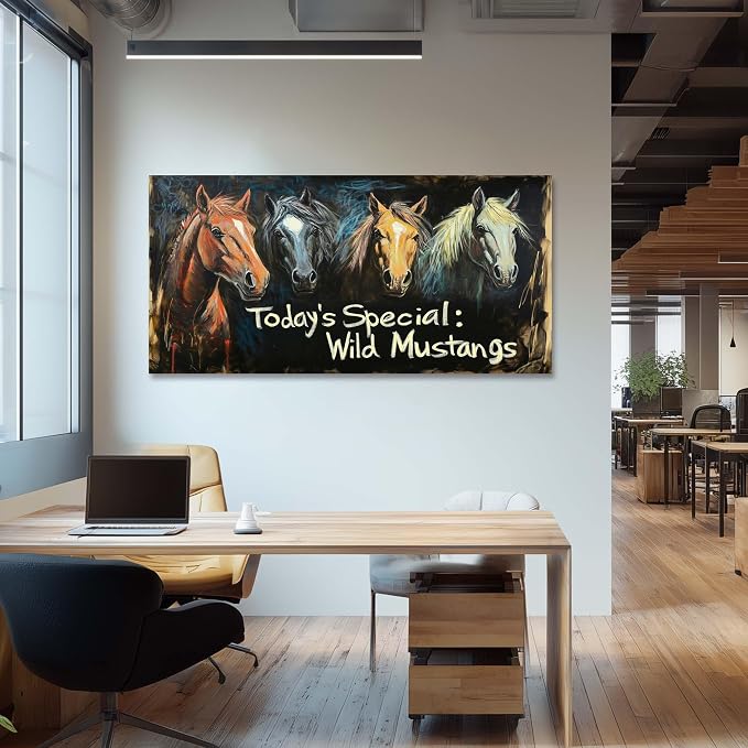Ggaafet Rustic Horses Wall Art for Bedroom Canvas Oil Painting Prints Today's Special Wild Mustangs Art Deco Retro Artwork Office Farmhouse Dining Room Decor