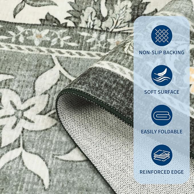 GarveeHome Provence Fog 2x6 Washable Kitchen Runner Rugs Non Slip Vintage Boho Cottage Long Rug for Hallways Bedroom Entryway Bathroom Mat with Rubber Back