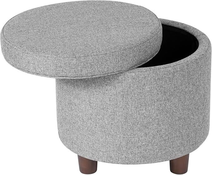 HomePop 19" Round Storage Ottoman - Light Gray Tweed
