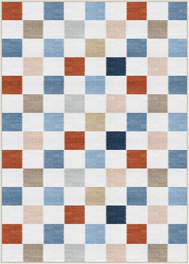 PureCozy Machine Washable 3x5 Area Rugs for Entryway Colorful Modern Soft Checkered Indoor Door Mats Non-Slip Stain Resistant Low Pile Accent Small Rug for Bedroom Kitchen Laundry Entrance