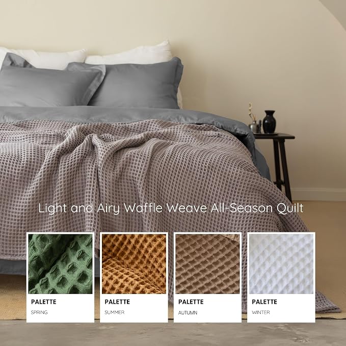 Premium Waffle Throw Blanket California King Size Grey - 100% Turkish Cotton, Light and Airy Waffle Weave All-Season Quilt - Luxury Decorative Bedspread (Gray, 95" x 126" Inch)