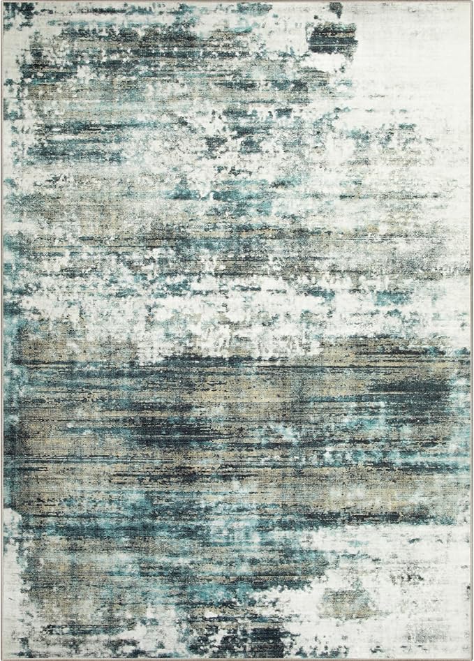 9x12 Area Rugs Washable Rug: Modern Abstract Living Room Rug Soft Anti-Skid Thin Carpet Indoor Floor Non-Shedding Carpets for Bedroom Dining Room Farmhouse Nursery Home Office Green Multi