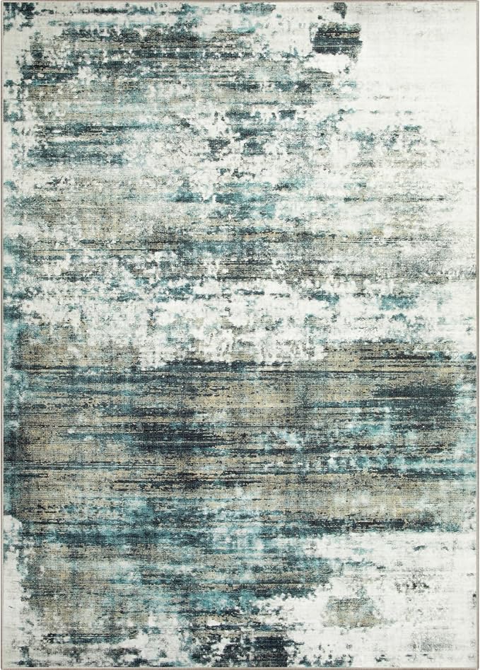 6x9 Area Rugs Washable Rug: Large Modern Abstract Living Room Rug Soft Anti-Skid Thin Carpet Indoor Floor Non-Shedding Carpets for Bedroom Dining Room Farmhouse Nursery Home Office Green Multi