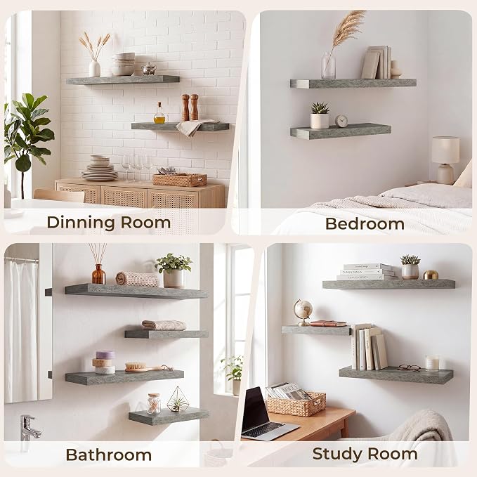 RICHFOCUS 40Inch Floating Shelves for Wall 1 Pack Shelves for Bedroom|Kitchen|Bathroom|Laundry Room Rustic Wood Wall Mounted Shelf with Invisible Brackets for Books|Storage|Decor, Grey
