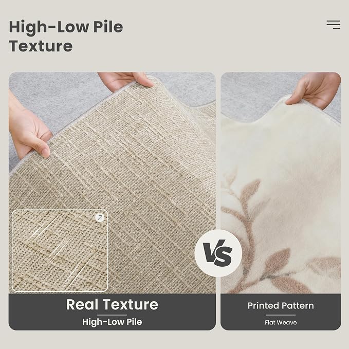 Valenrug 4x6 Area Rug - Stain Resistant 4x6 Rugs for Living Room, Non Slip High-Low Pile Textured Area Rugs for Bedroom, Folable Machine Washable Area Rug (4'x6', Beige)