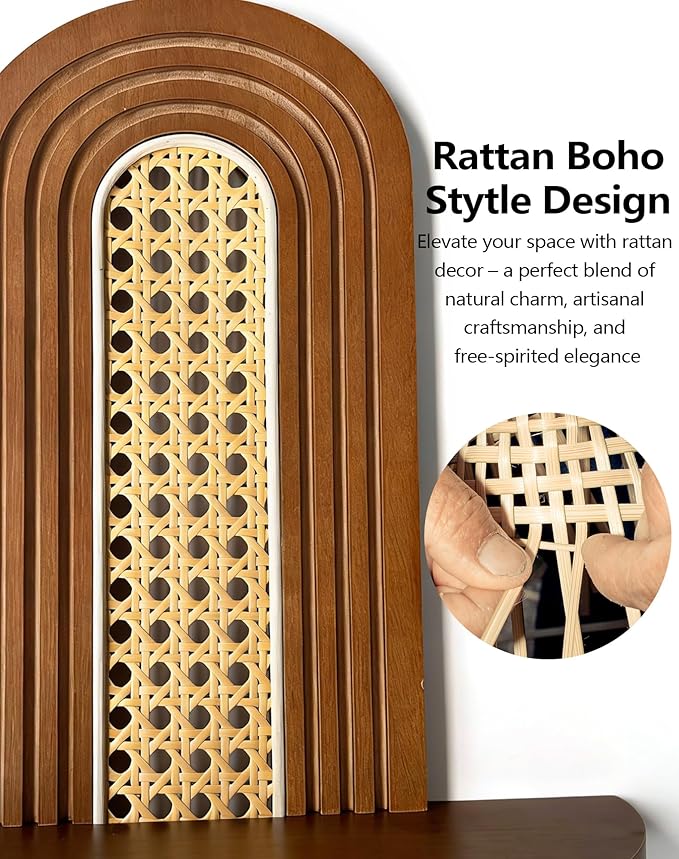Floating Shelves for Wall, Boho Home Wall Decor,Rattan Plant Shelf Set of 2, Mid Century Small Decorative Shelf, Natural Wood Shelves for Living Room,Bedroom,House,Office (Walnut)
