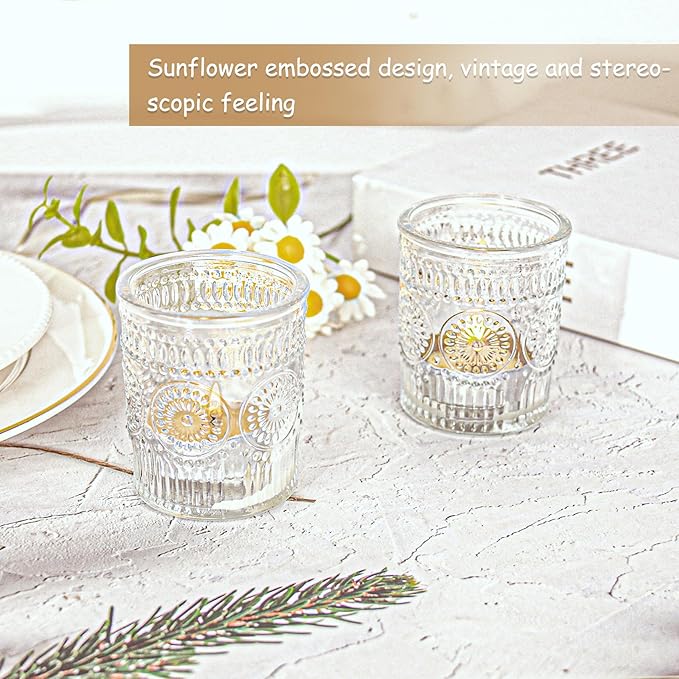24 Pcs Clear Glass Votive Candle Holders, Tealight Candle Holders for Table Centerpieces, Vintage Candle Holder Bulk, Boho Wedding, Valentine's Day Table Decor (Clear)