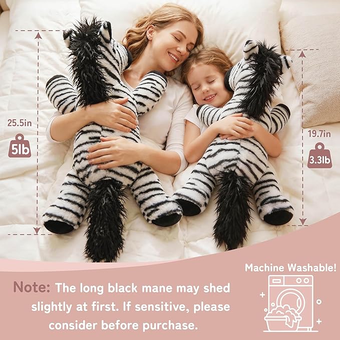 Niuniu Daddy 24" | 5 Pound Zebra Weighted Stuffed Animals for Kids Adults, Soft Zebra Weighted Body Pillow for Comfort Hugging, Plush Toy for Gift Birthday Christmas