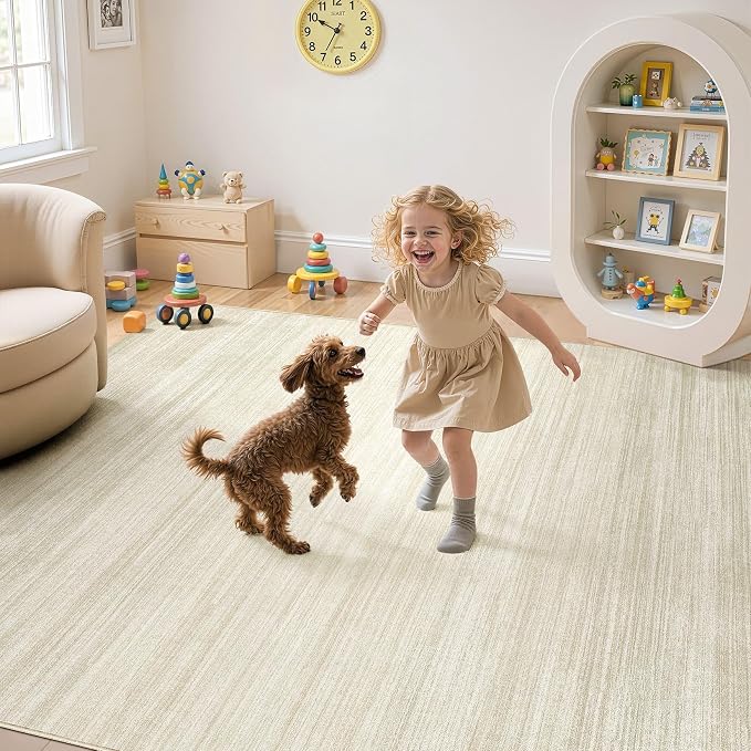 UERMEI 6x9 Washable Area Rug - Neutral Modern Abstract Living Room Rugs, Non-Slip Soft Large Indoor Floor Carpet for Bedroom Home Office & Under Dining Table Decor, Brown/Beige