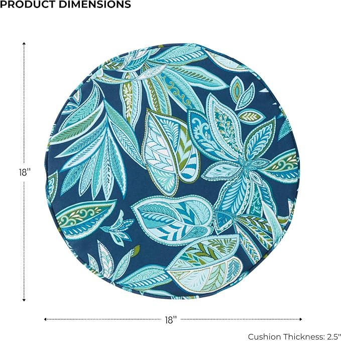 Set of 2 Outdoor 18 inch Round Patio Dining Chair Pads – Comfortable Fiber-Filled Seat Cushions with Ties, Reversible Polyester Fabric, Botanical Crestwood