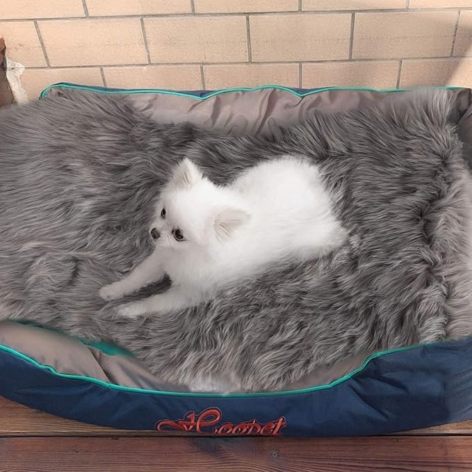 Asrug Soft Faux Fur Pet Bed Mat Plush and Fluffy Pet Pad Ultra Cozy Pet Throw Rug for Dogs Cats, Gray, 24 by 36 inches
